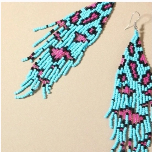 ❤️❤️ FREE Leopard Neon Tassel Cheetah Fringe Beaded Hipster Hippie Chic Earrings - Picture 3 of 4